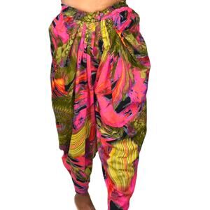Genie Pants Pink Print Balloon Leg Cropped Pirate Ankle Harem Bohemian One Size